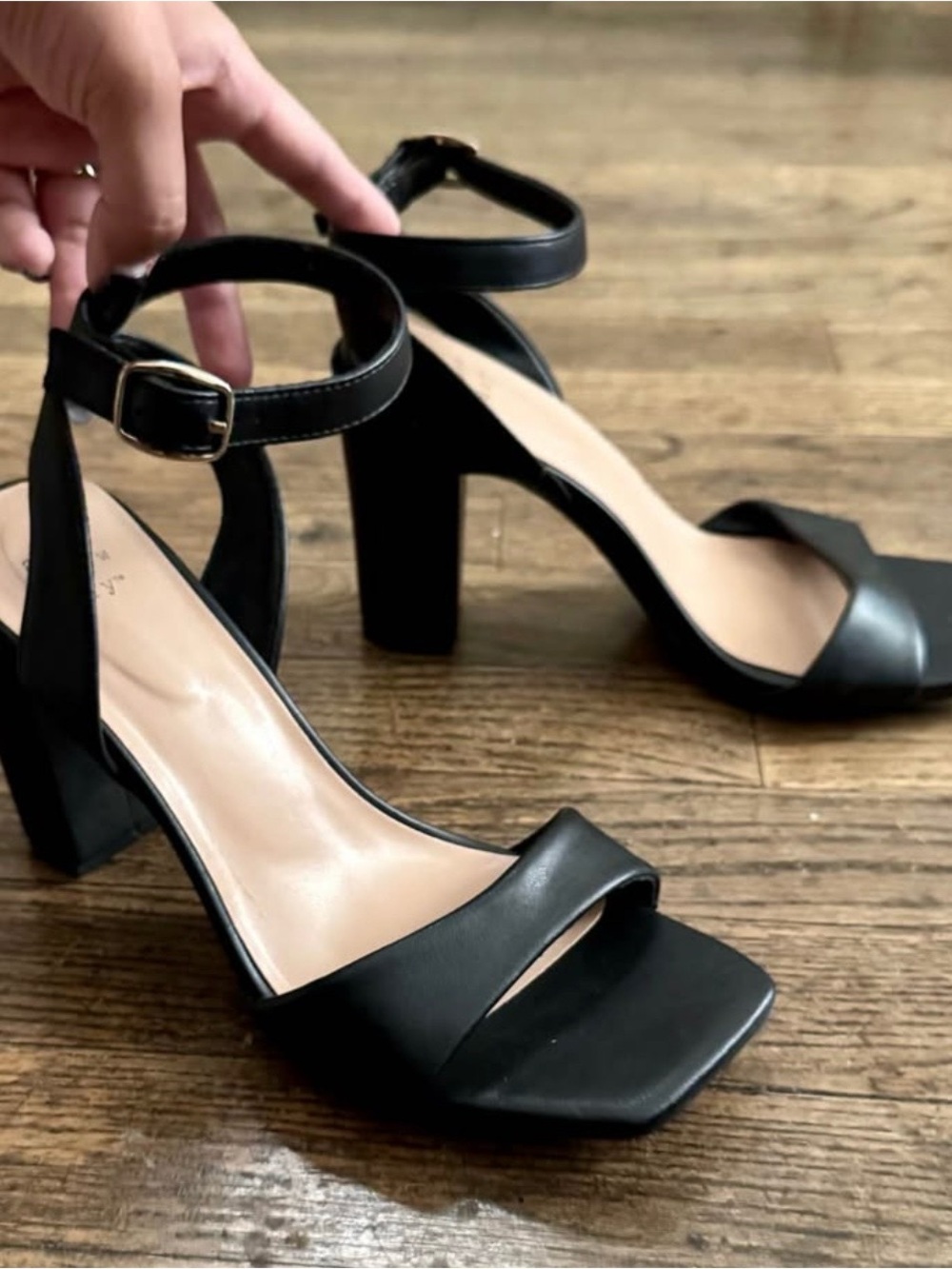 Classic Black Square Ankle-Strap Heels